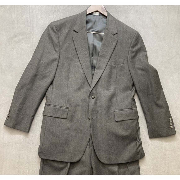 Jos A Bank Signature Collection Grey Plaid 43R 100% Wool Pants 36x29 - Picture 2 of 16